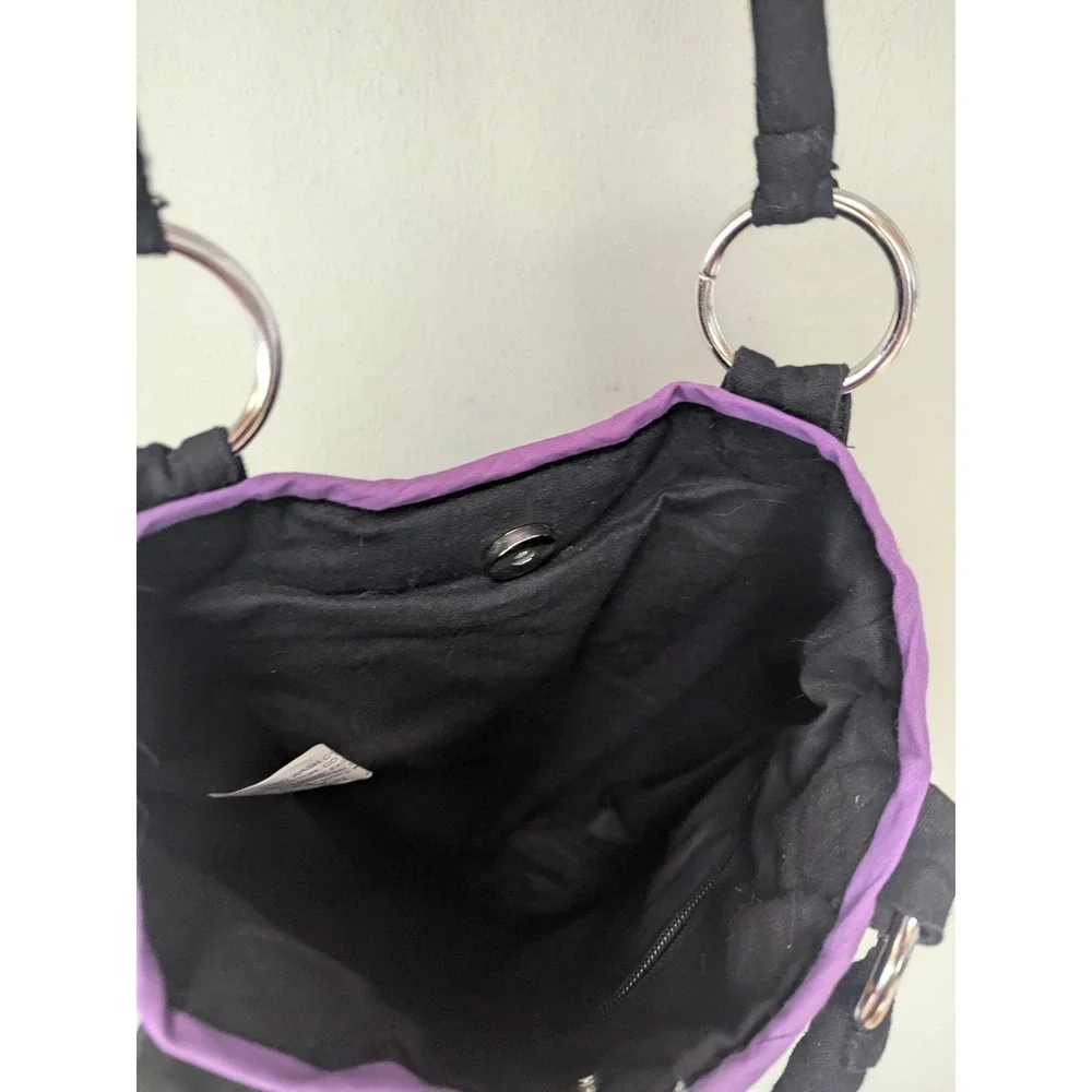 Black Floral Embroidered Cotton Tote‎ India Boho Hippie Shoulder Bag